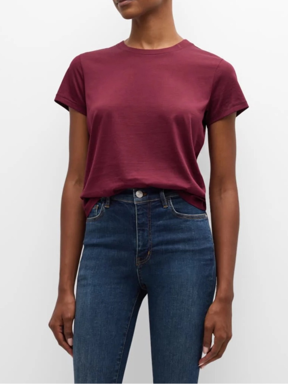 FRAME DENIM The Baby Tee in Burgundy Pinot Short Sleeved Tee